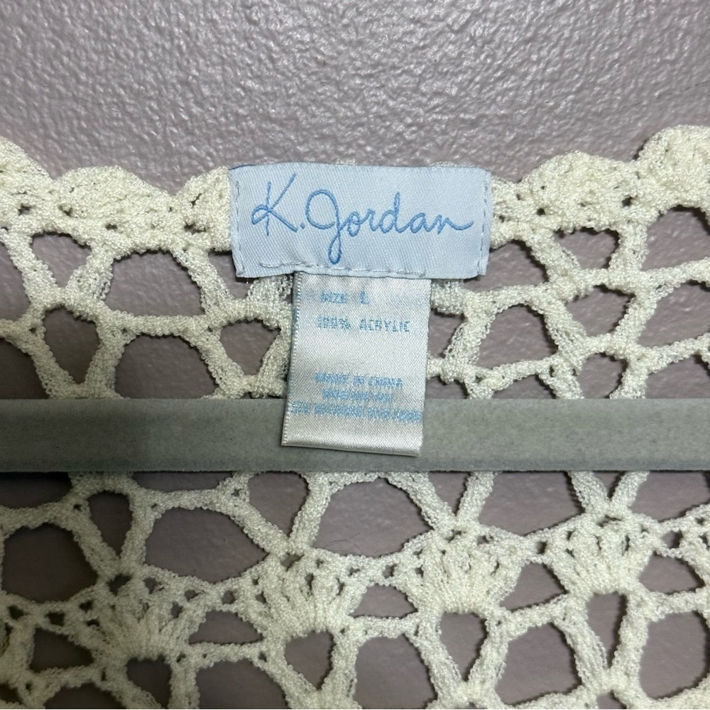 K. Jordan Y2K Crochet Lace Top Ivory Asymmetrical Hem Bohemian Women's Large - Picture 6 of 6